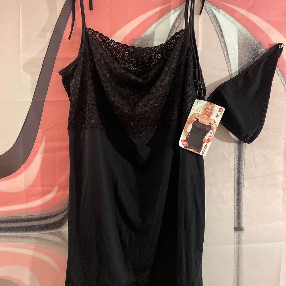 3X/4X Black Lace Chemise with G-String